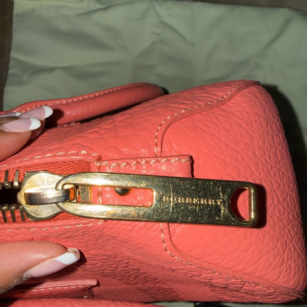 Burberry Coral Textured Satchel with Gold Accents - Picture 9 of 11